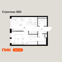 Планировка однокомнатной(квартира) площадью 40 квадратных метров в “ЖК Строгино 360”