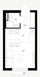 Планировка студии(квартира) площадью 19.9 квадратных метров в ЖК “ЖК Восточное Бутово”