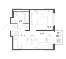 Планировка однокомнатной(квартира) площадью 34 квадратных метров в ЖК “ЖК Горки Парк”