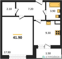 Планировка однокомнатной(квартира) площадью 41.9 квадратных метров в “ЖК Малиново”