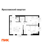Планировка двухкомнатной(квартира) площадью 51.5 квадратных метров в “Ярославский квартал”