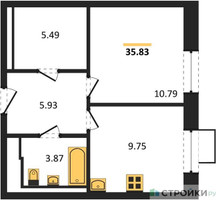 Планировка однокомнатной(квартира) площадью 35.83 квадратных метров в “ЖК Егорово Парк”