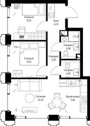 Планировка двухкомнатной(квартира) площадью 51.8 квадратных метров в ЖК “ЖК СЕТ”