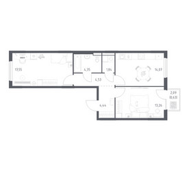 Планировка двухкомнатной(квартира) площадью 60.67 квадратных метров в ЖК “ЖК Горки Парк”