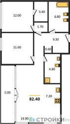 Планировка двухкомнатной(квартира) площадью 82.5 квадратных метров в ЖК “ЖК SHIFT (Шифт)”