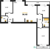 Планировка трехкомнатной(квартира) площадью 96.4 квадратных метров в “ЖК Первый квартал”