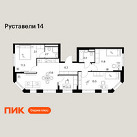 Планировка трехкомнатной(квартира) площадью 73.4 квадратных метров в “ЖК Руставели 14”