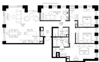 Планировка 4+ комнатной(квартира) площадью 127.04 квадратных метров в “ЖК City bay (Сити Бэй)”