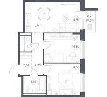 Планировка двухкомнатной(квартира) площадью 53.39 квадратных метров в “ЖК Квартал Западный”