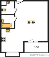 Планировка однокомнатной(квартира) площадью 38.4 квадратных метров в “ЖК Римский”