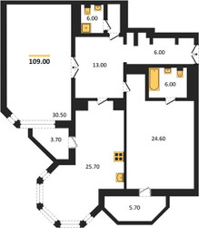 Планировка двухкомнатной(квартира) площадью 109 квадратных метров в ЖК “ЖК Вавилово”