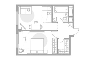 Планировка двухкомнатной(квартира) площадью 34.97 квадратных метров в “ЖК Аникеевский”