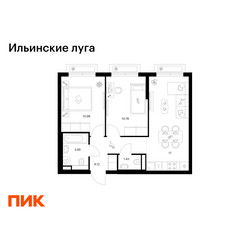 Планировка двухкомнатной(квартира) площадью 49.97 квадратных метров в ЖК “ЖК Ильинские луга”