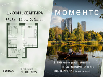 Планировка однокомнатной(квартира) площадью 36.8 квадратных метров в ЖК “ЖК Моментс”