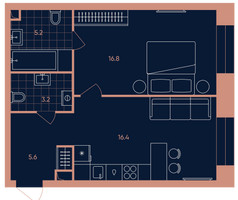 Планировка двухкомнатной(квартира) площадью 47.2 квадратных метров в “Квартал Эра”