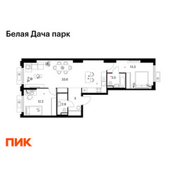 Планировка двухкомнатной(квартира) площадью 70.5 квадратных метров в ЖК “ЖК Белая Дача парк”