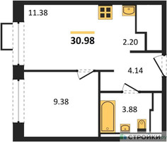Планировка однокомнатной(квартира) площадью 30.5 квадратных метров в “ЖК Пригород Лесное”