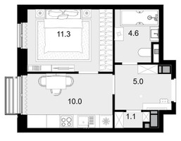 Планировка однокомнатной(квартира) площадью 32 квадратных метров в “ЖК Новая Звезда (Газопровод)”