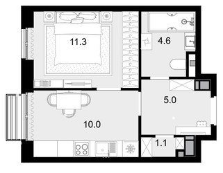 Планировка однокомнатной(квартира) площадью 32 квадратных метров в ЖК “ЖК Новая Звезда (Газопровод)”
