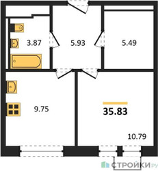 Планировка однокомнатной(квартира) площадью 35.83 квадратных метров в ЖК “ЖК Молжаниново”
