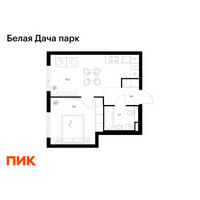 Планировка однокомнатной(квартира) площадью 35.6 квадратных метров в “ЖК Белая Дача парк”