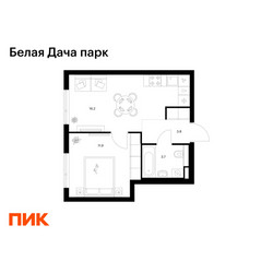 Планировка однокомнатной(квартира) площадью 35.6 квадратных метров в ЖК “ЖК Белая Дача парк”
