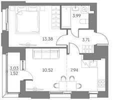 Планировка двухкомнатной(квартира) площадью 41.1 квадратных метров в “ЖК Аквилон Beside 2.0”