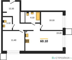 Планировка двухкомнатной(квартира) площадью 60.1 квадратных метров в “Сити квартал Отрада”