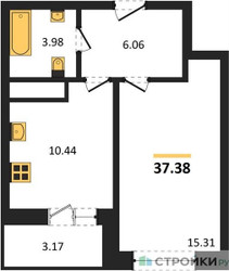 Планировка однокомнатной(квартира) площадью 37.38 квадратных метров в ЖК “ЖК ВОСТОК II”