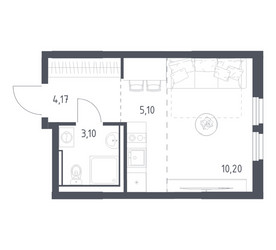 Планировка студии(квартира) площадью 22.57 квадратных метров в ЖК “ЖК Пригород Лесное”