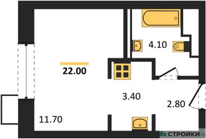 Планировка студии(апартаменты) площадью 22 квадратных метров в “ЖК Верейская 41”