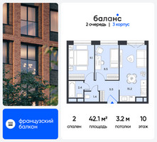 Планировка двухкомнатной(квартира) площадью 42.1 квадратных метров в “ЖК Баланс”