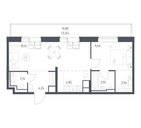 Планировка однокомнатной(квартира) площадью 49.49 квадратных метров в ЖК “ЖК Верейская 41”