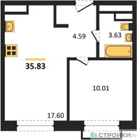Планировка однокомнатной(квартира) площадью 35.83 квадратных метров в “ЖК Квартал Румянцево (МелиСад)”