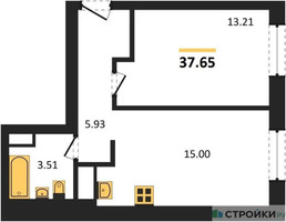 Планировка однокомнатной(квартира) площадью 38 квадратных метров в “ЖК Clementine (Клементин)”