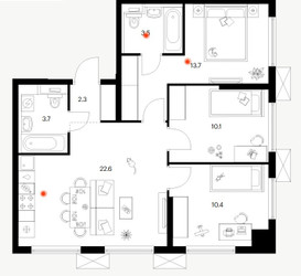 Планировка трехкомнатной(квартира) площадью 66.3 квадратных метров в ЖК “ЖК Томилинский бульвар”
