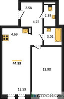 Планировка однокомнатной(квартира) площадью 44.99 квадратных метров в “ЖК Квартал Авиаторов”