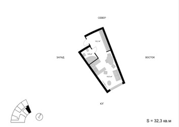 Планировка однокомнатной(квартира) площадью 32.3 квадратных метров в ЖК “ЖК Мытищи Сити”