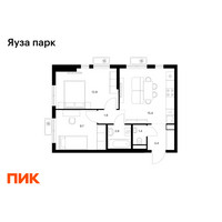 Планировка двухкомнатной(квартира) площадью 47.5 квадратных метров в “ЖК Яуза Парк (Мытищи)”