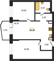 Планировка двухкомнатной(квартира) площадью 56.3 квадратных метров в “ЖК "Коллекция"”