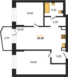 Планировка двухкомнатной(квартира) площадью 56.3 квадратных метров в ЖК “ЖК "Коллекция"”