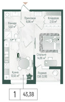 Планировка однокомнатной(квартира) площадью 44.96 квадратных метров в “ЖК Рига Хиллс”