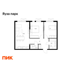 Планировка двухкомнатной(квартира) площадью 60.7 квадратных метров в ЖК “ЖК Яуза Парк (Мытищи)”