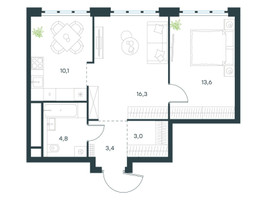Планировка двухкомнатной(квартира) площадью 51.2 квадратных метров в “ЖК Левел Южнопортовая”