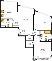 Планировка двухкомнатной(квартира) площадью 70.1 квадратных метров в “ЖК ROTTERDAM (Роттердам)”