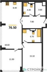 Планировка двухкомнатной(квартира) площадью 76.5 квадратных метров в “ЖК High Life (Хай Лайф)”