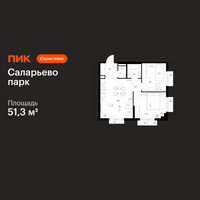 Планировка двухкомнатной(квартира) площадью 51.3 квадратных метров в “ЖК Саларьево парк”