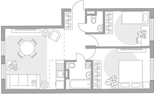 Планировка трехкомнатной(квартира) площадью 59.61 квадратных метров в “ЖК Аникеевский”