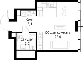 Планировка студии(квартира) площадью 31 квадратных метров в “ЖК Сити Бэй”