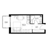 Планировка студии(апартаменты) площадью 23.7 квадратных метров в “Апарт-комплекс Аквилон Сигнал”